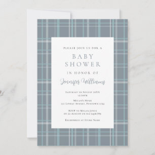 Plaid Simple Blue Boy Baby Shower Invitation