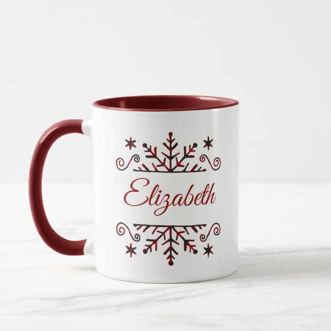 Plaid snowflake  personalised mug (Left)