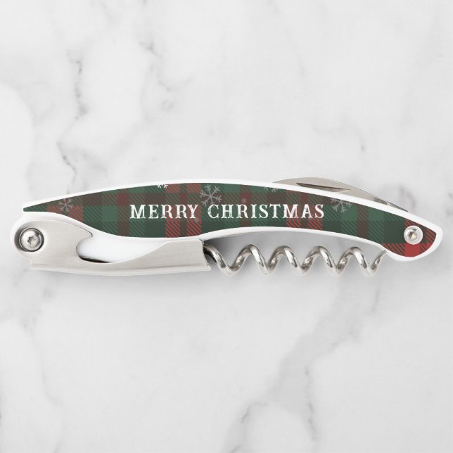 Plaid Snowflakes Merry Christmas Classic  Corkscrew (Front)