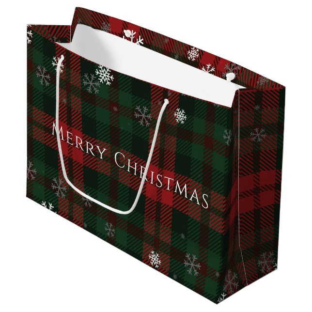 Plaid Snowflakes Pattern Christmas Holidays Large Gift Bag (Front Angled)