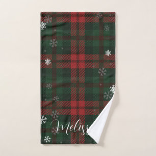 Plaid Snowflakes Pattern Personalised Winter Hand Towel