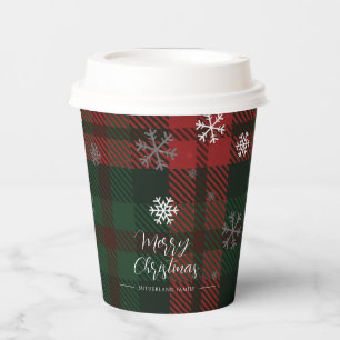 Plaid Snowflakes Pattern Personalised Winter Paper Cups