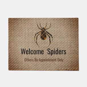 Plaid spider  - Funny Welcome  - burlap look Doormat