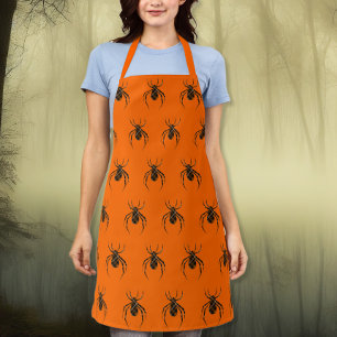 plaid spiders in neon orange apron