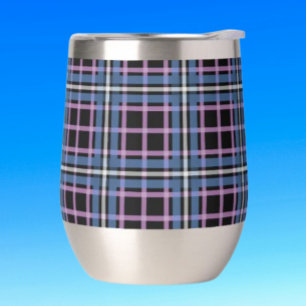 Plaid Stemless Wine Tumbler – Blue & Lavender