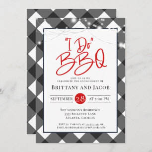 Plaid String Lights I Do BBQ Engagement  Invitation