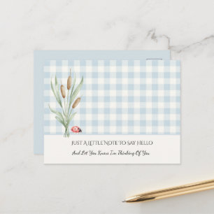Plaid Stripes Ladybug Cattails Thinking of You Postcard