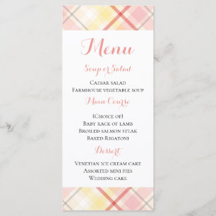 Plaid Stripes Menu Pink Red Yellow Argyle Wedding