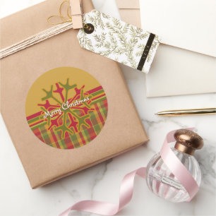 Plaid & Stripes Snowflake Sticker Red Green Tan