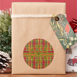 Plaid & Stripes Snowflake Sticker Red Green Tan
