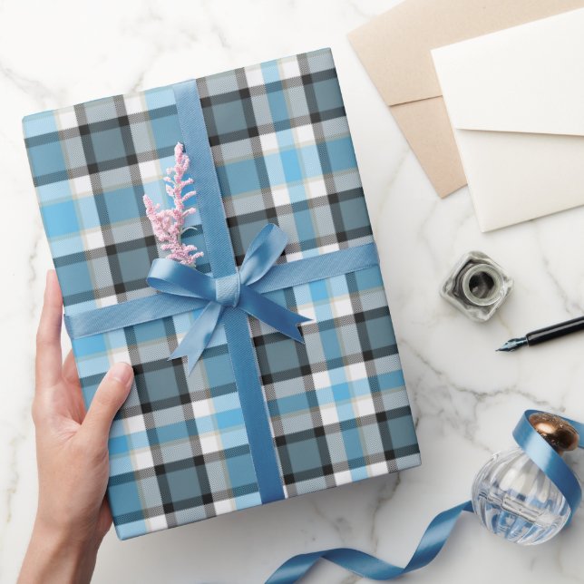 Plaid Tartan Blue White Pattern Wrapping Paper (Gifting)