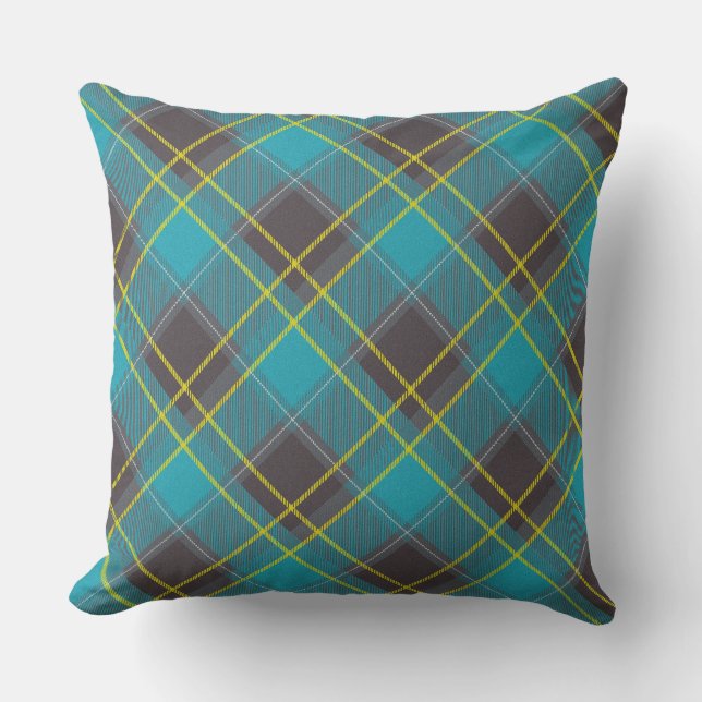 Plaid Tartan Blue Yellow Pattern Trendy Cushion (Front)