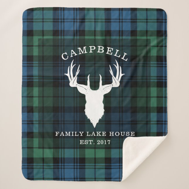 Plaid Tartan Clan Campbell Family Name Lake House Sherpa Blanket (Front)