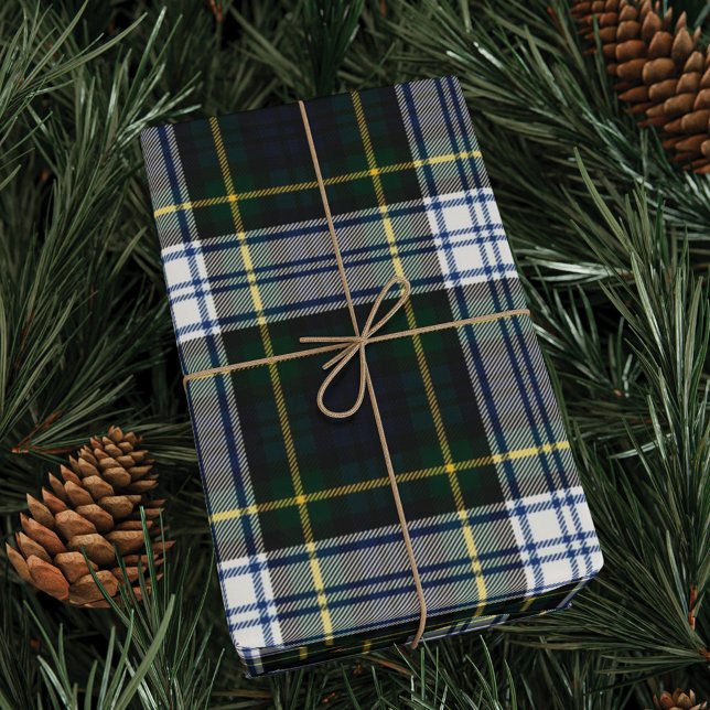 Plaid Tartan Clan Gordon White Green Holiday Wrapping Paper (Clan Gordon Tartan Plaid Rustic Wrapping Paper)