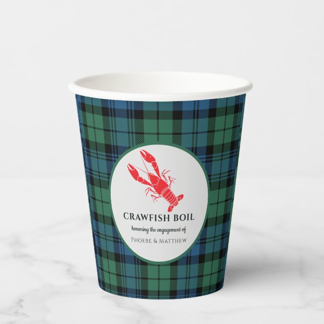 Plaid Tartan Crawfish Boil Engagement Party Paper Cups (Front)