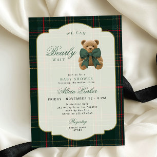 Plaid tartan elegant preppy teddy bear baby shower invitation