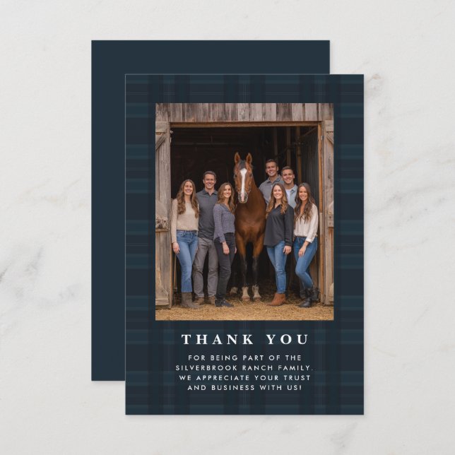 Plaid Tartan Equestrian Barn Ranch Business Thank You Card (Front/Back)