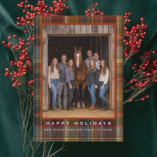 Plaid Tartan Equestrian Barn Ranch Christmas Holiday Card