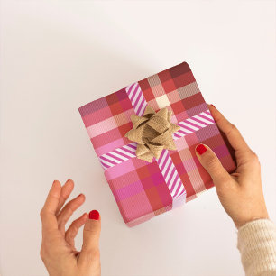Plaid Tartan Modern Christmas hot pink, salmon Wrapping Paper