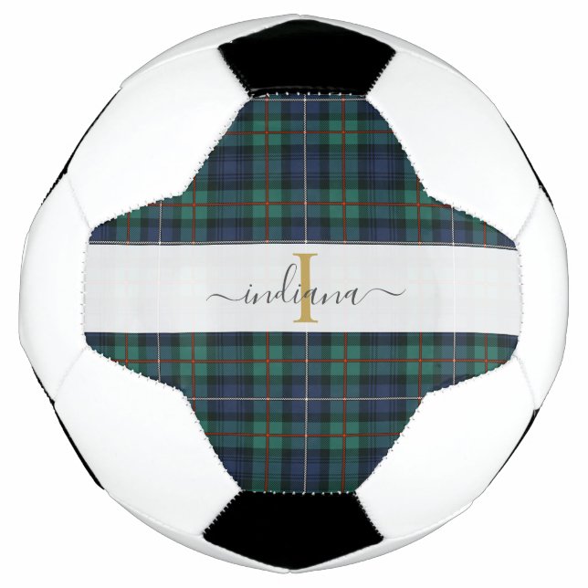 Plaid Tartan Monogram Name Initial Feminine Soccer Ball (Front)