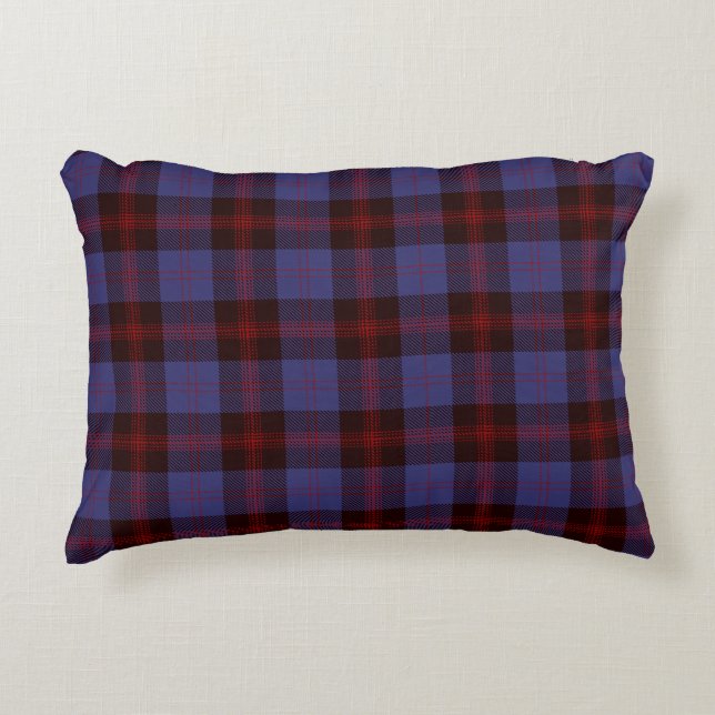  plaid tartan navy blue red decorative cushion (Front)