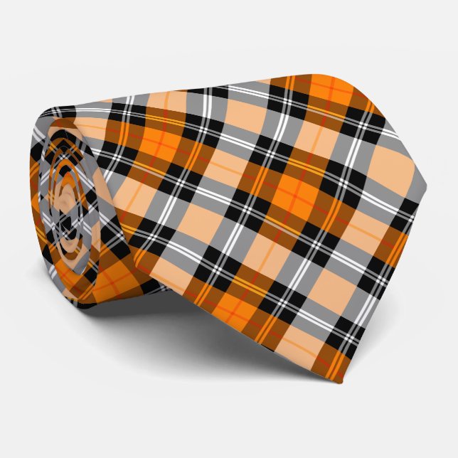 Plaid /tartan pattern orange and Black Tie (Rolled)