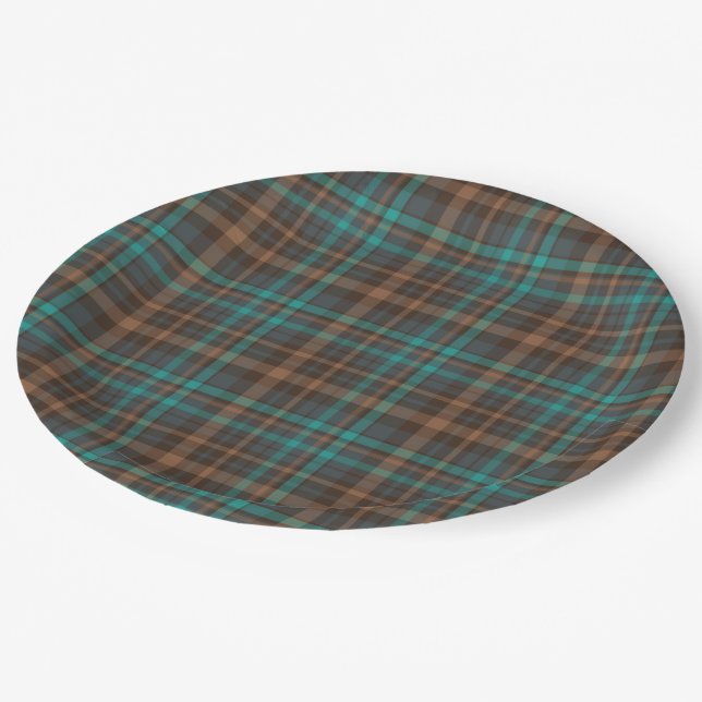 Plaid tartan pattern paper plate (Angled)