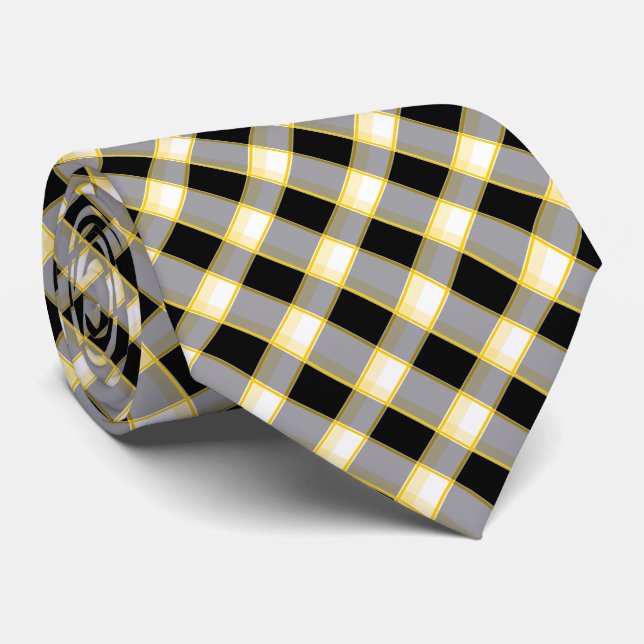 Plaid /tartan pattern yellow and black tie (Rolled)