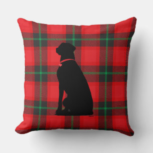 Plaid Tartan Red Black Pattern Dog Love Cushion