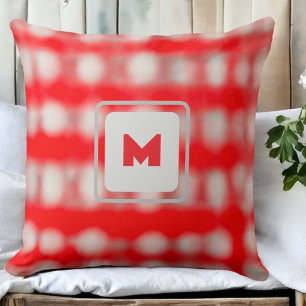 Plaid tartan red white grey monogram Christmas  Cushion