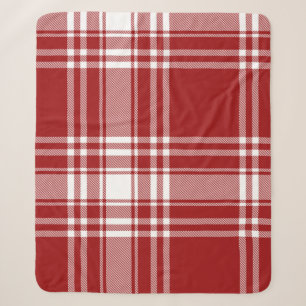 Plaid Tartan Red White Holiday Seasonal Christmas Sherpa Blanket