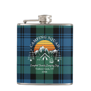 Plaid Tartan Retro Family Camping Squad Dad Hip Flask