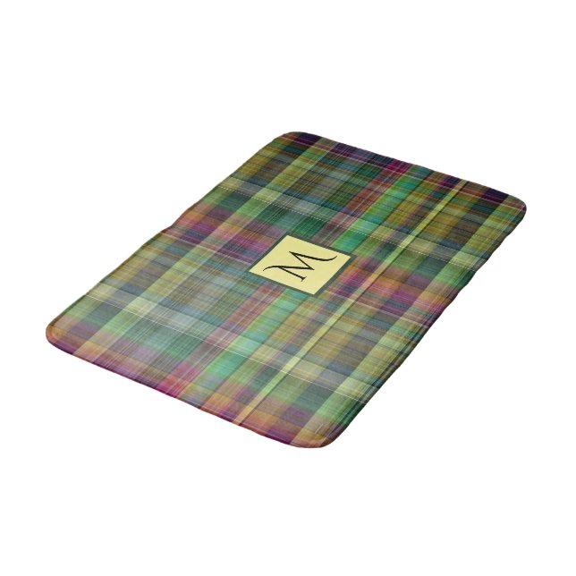 Plaid Tartan Yellow Pink Green Bath Mat (Angled)