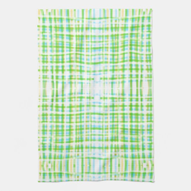 Plaid Tea-Towel In Blues and Greens Tea Towel (Vertical)
