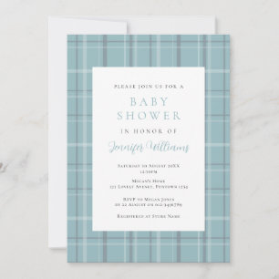 Plaid Teal Blue Boy Baby Shower Invitation