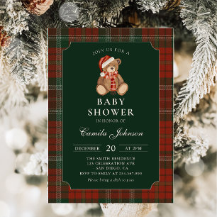 Plaid Teddy Bear Baby Shower Invitation
