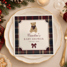 Plaid Teddy Bear Baby Shower Napkins