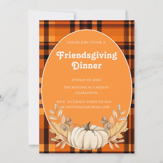 plaid teracotta tones  Friendsgiving  Invitation (Front)