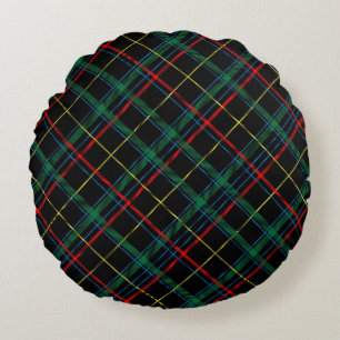 Plaid Texture with Black Background-25774 Round Cushion