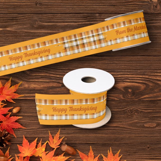 Plaid Thanksgiving Personalised Text Satin Ribbon (Creator Uploaded)