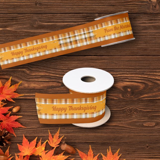 Plaid Thanksgiving Personalised Text Satin Ribbon (Creator Uploaded)