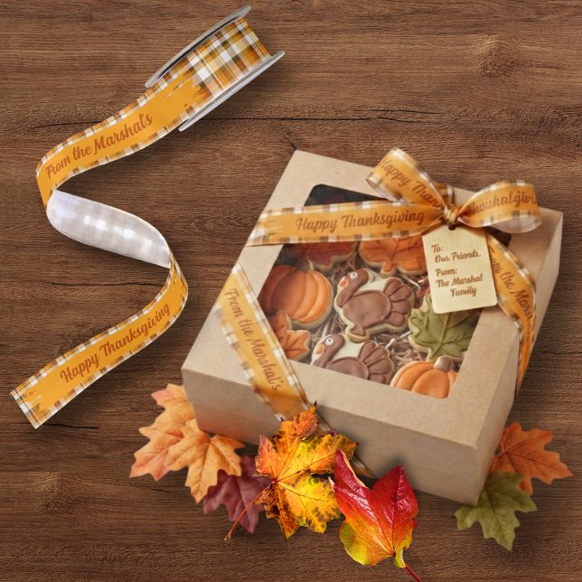 Plaid Thanksgiving Personalised Text Satin Ribbon (Creator Uploaded)