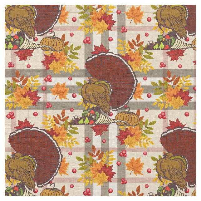 plaid thanksgiving turkey fabric (Close Up)