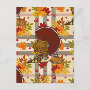 plaid thanksgiving turkey holiday postcard