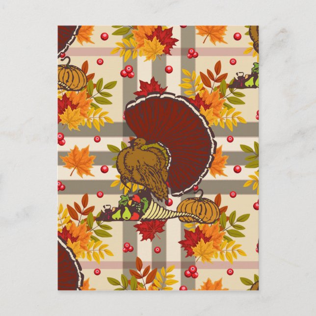 plaid thanksgiving turkey holiday postcard (Front)