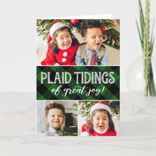 Plaid Tidings 3 Photo Green Holiday Card