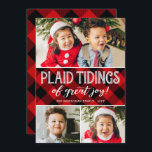 Plaid Tidings | 3 Photo | Red Collage Christmas Holiday Card<br><div class="desc">This fun photo holiday card features three photo templates,  buffalo plaid,  and a creative play on words - "Plaid tidings of great joy!"</div>