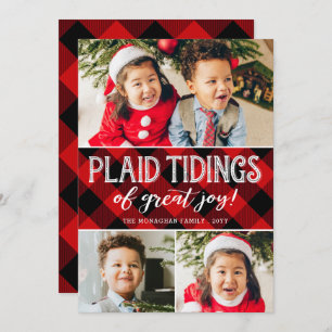 Plaid Tidings   3 Photo   Red Collage Christmas Holiday Card