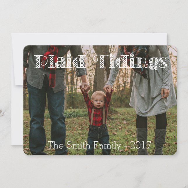 Plaid Tidings Black White Plaid Back Holiday Card (Front)