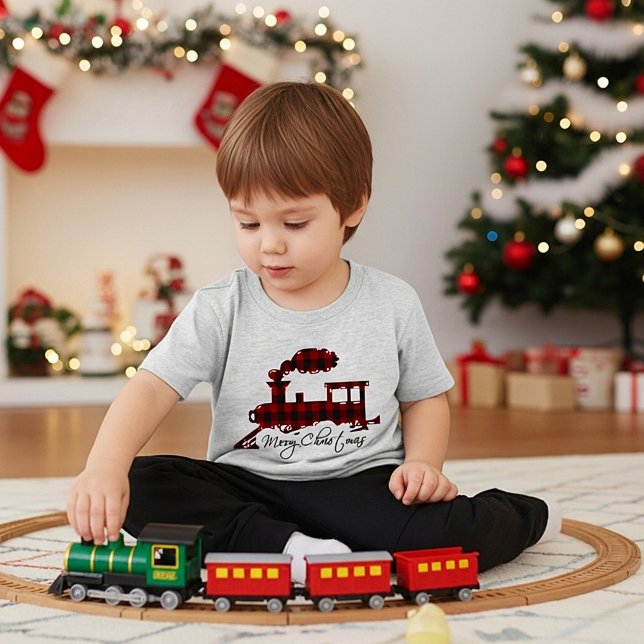 Plaid train Merry Christmas Toddler T-Shirt (Creator Uploaded)